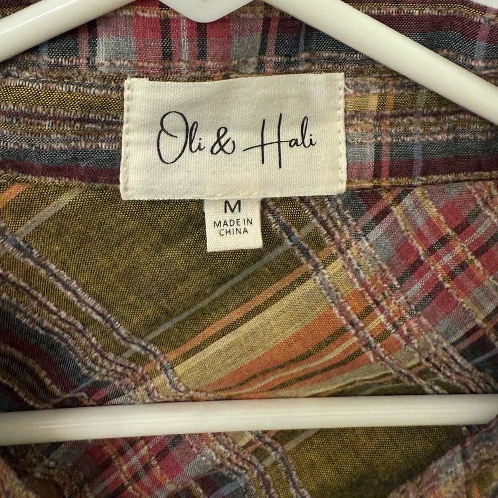 Oli & Hali Mineral Washed Plaid Shirt raw edge sz M - Picture 7 of 7
